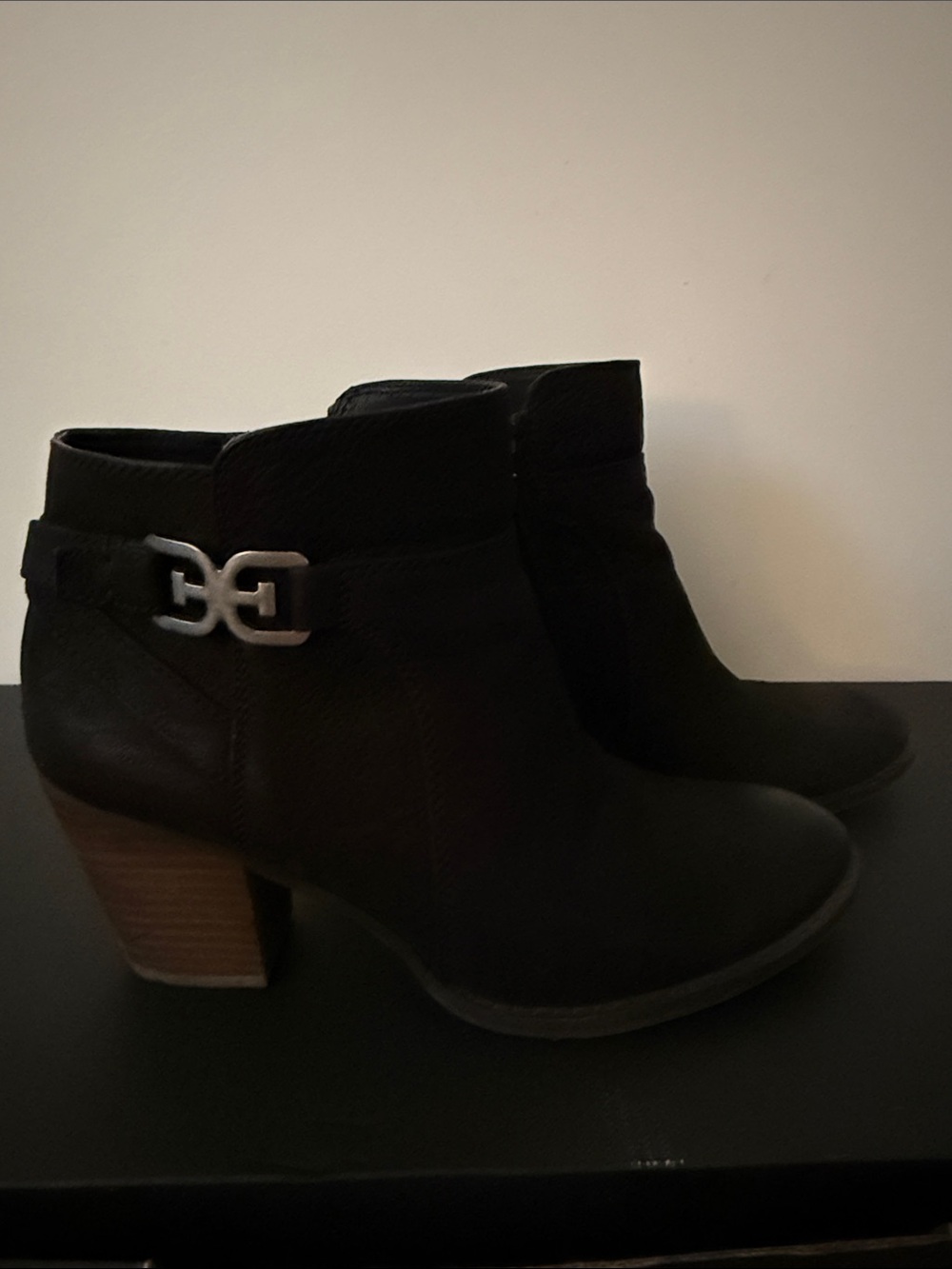 Sam Edelman Black Suede Women's Ankle Boot with Decorative Buckle